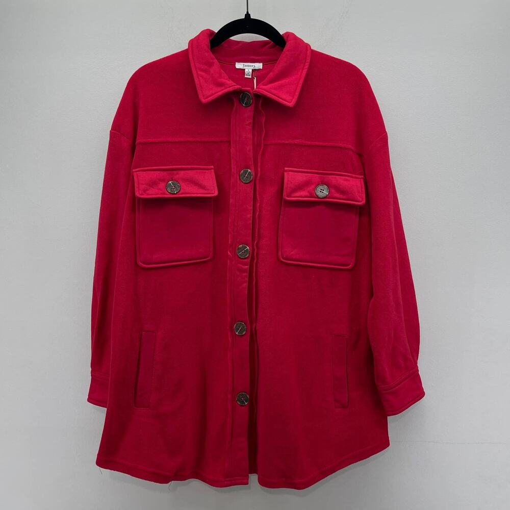 Jodifl Fleece Shacket Womens Small Red Button Down Pockets‎ Warm Cozy Winter NWT